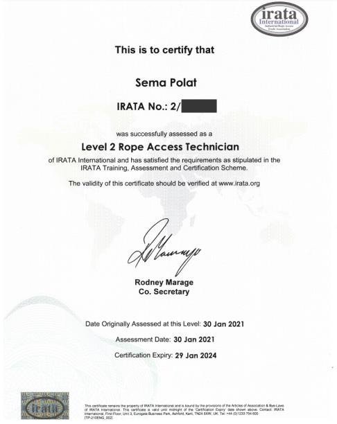 irata iple erişim sertifikası level 2