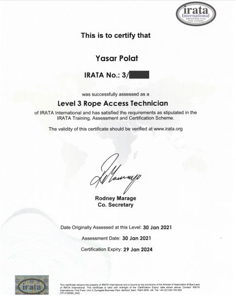 irata iple erişim sertifikası level 3